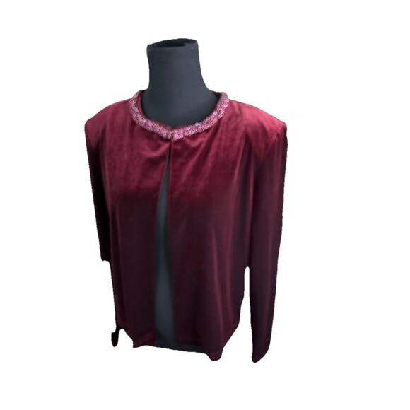 Coldwater Creek Womens Sz 12 Beaded Collar Burgundy Red Velvet USA Cardigan NWT - Picture 4 of 8